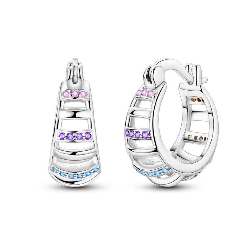 Genuine 925 Silver Love Feather Earrings Fit Original Charms Hoop For Women Girls Stud Earring Fine Jewelry Gifts