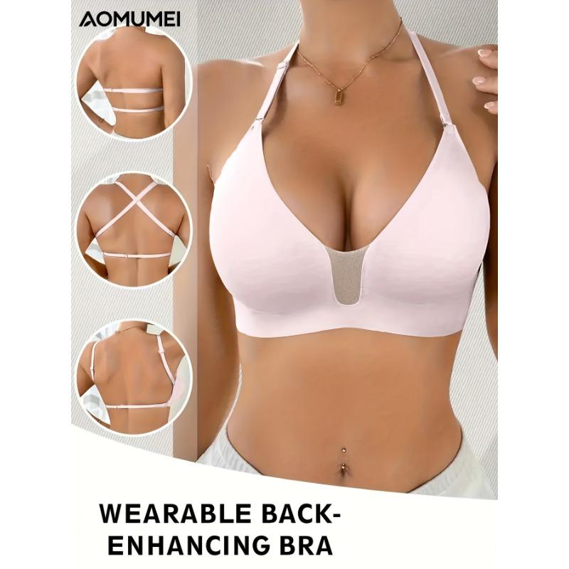 Women's Seamless Wireless Push Up Deep V Neck Adjustable Strap Invisible Bralette Comfortable Breathable Everyday Bra for Daily Wear