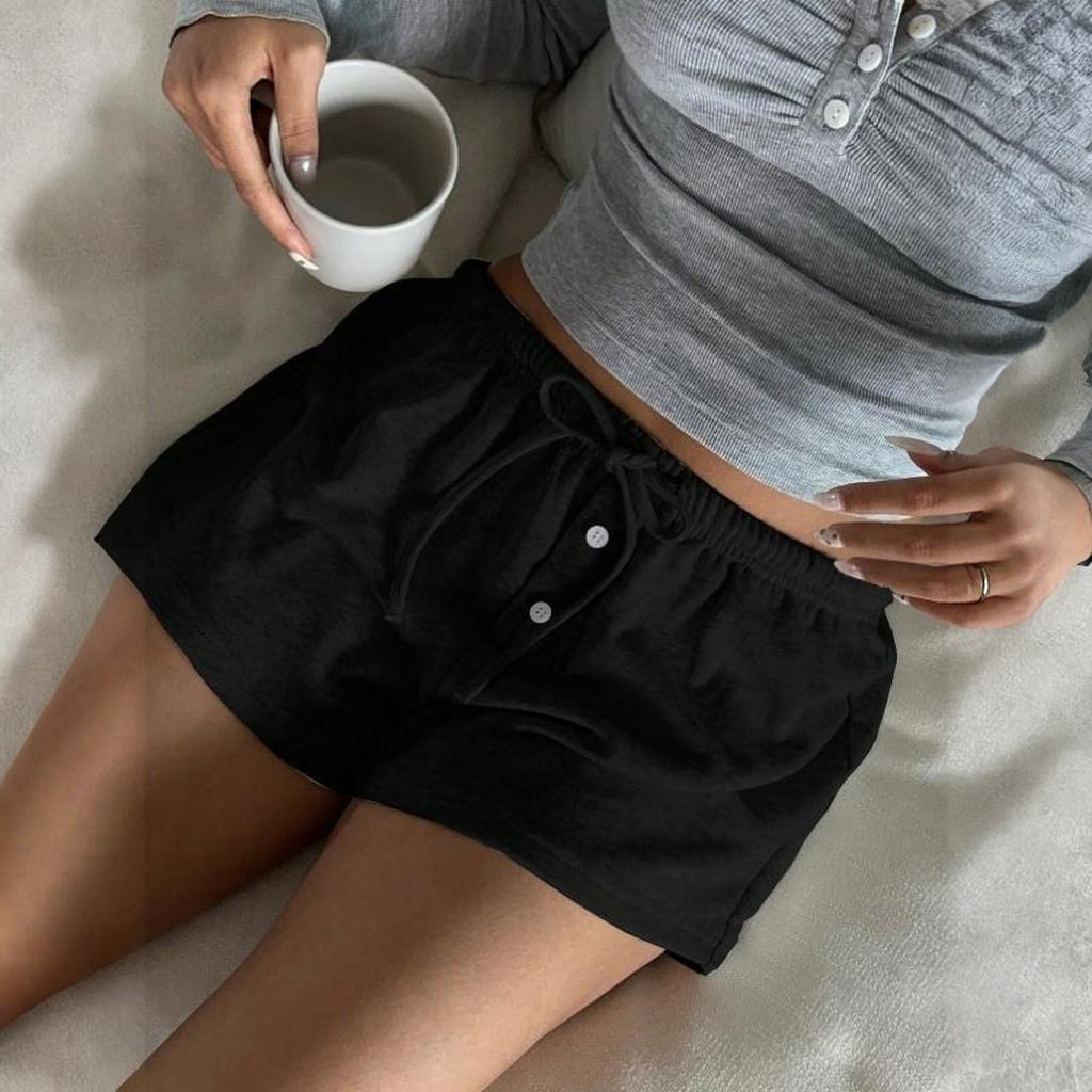 Ladies' Summer Loose Comfortable Casual Fashionable Solid Color Waist Strap Button Knit Shorts