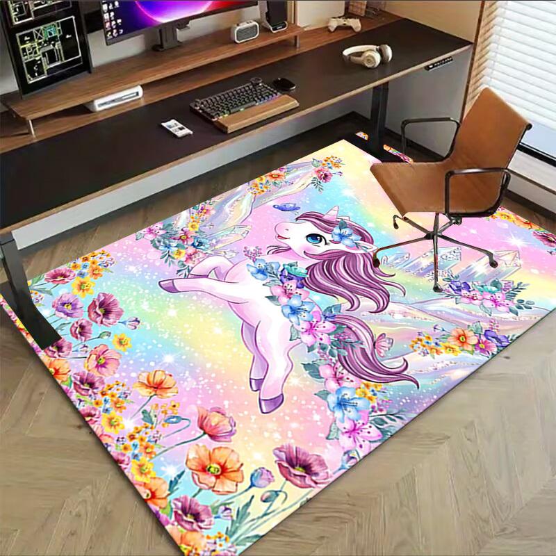 1PC Unicorn Flowers Non-Slip Floor carpet, Office, family, bedroom, Studio - Large Area Rug, Vibrant Colors-C0456