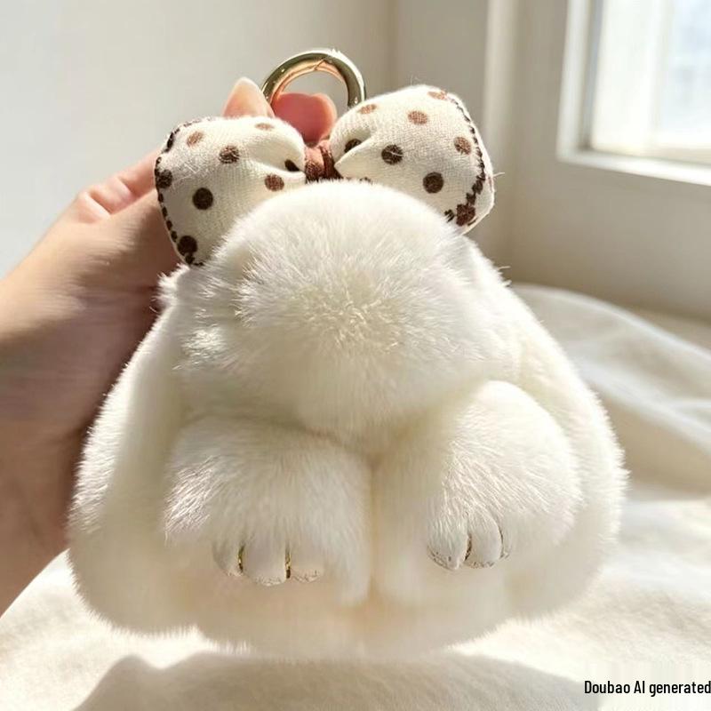 Bowknot Playing Dead Rabbit Keychain: Cute Plush Mini Bunny Bag Charm