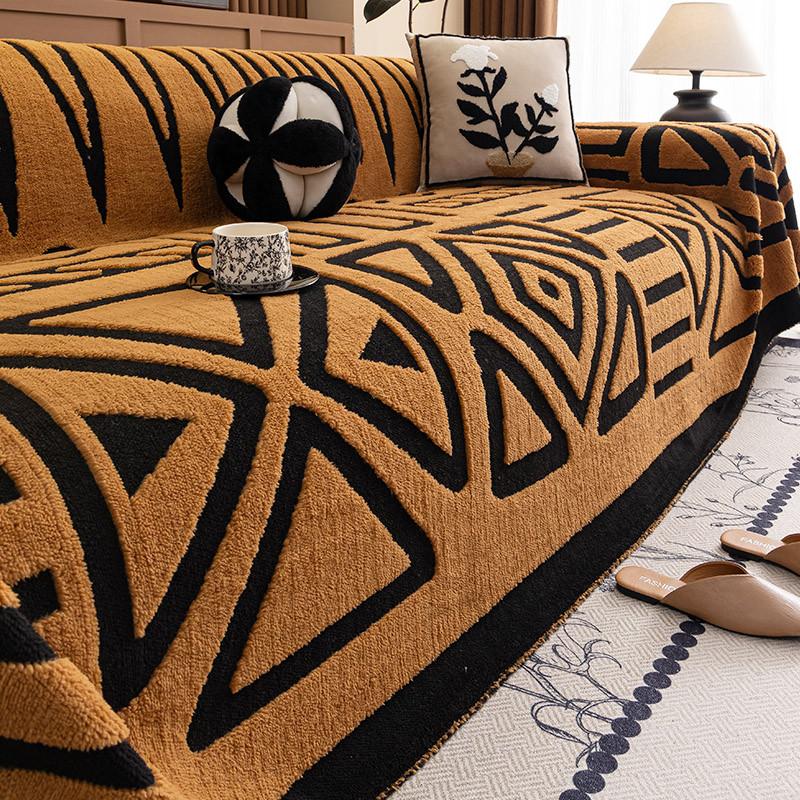 

Геометрические узоры Утолщенный зимний плюшевый теплый чехол на диван Прочная подушка для дивана для мебели для гостиной Пыленепроницаемое одеяло 1seat 180x130cm-1pcs коричневый