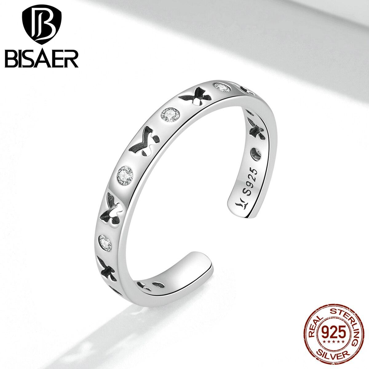 

BISAER из стерлингового серебра 925 пробы с полой бабочкой, винтажное ретро классическое кольцо с открытым пальцем для вечеринок для женщин, ювелирные изделия 925 silver