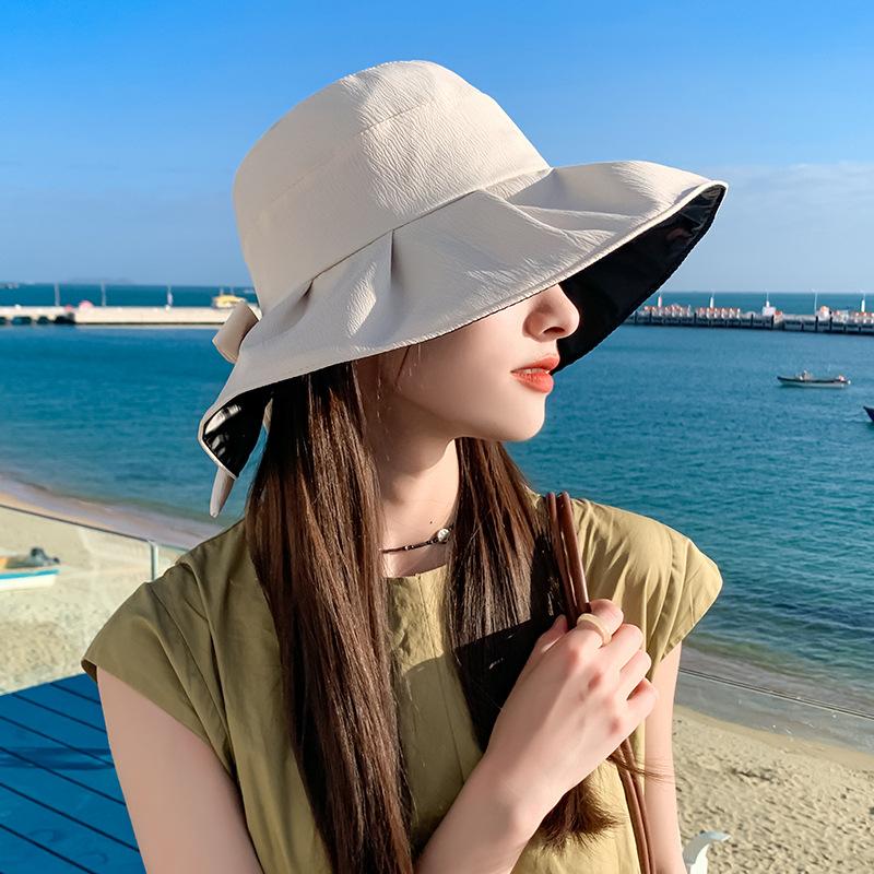 Hat Women's Solid Color Versatile Vinyl Sunscreen Sun Hat Summer Travel Folding Large Edge Sun Hat