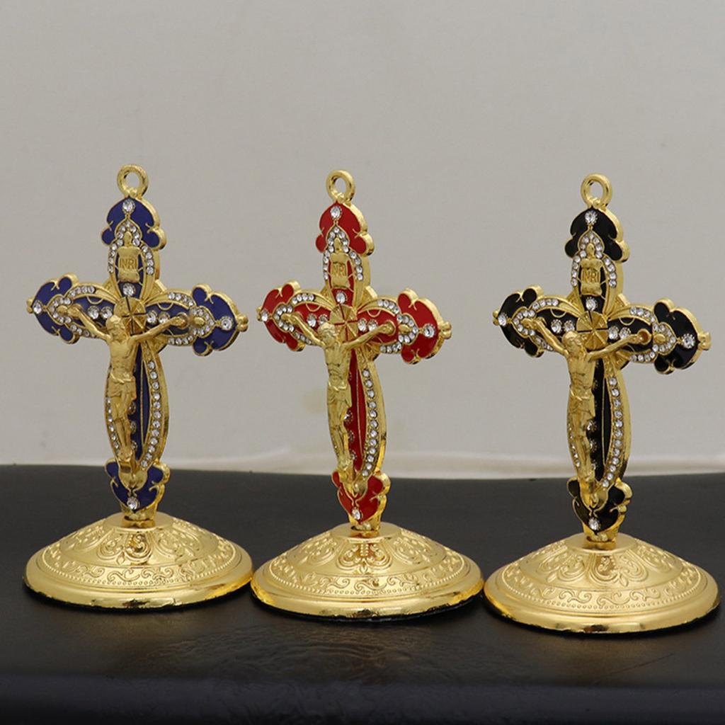 Colorfast Metal Christian Crucifix Craft with Stand for Home Religious Decoration With Artistic Designs