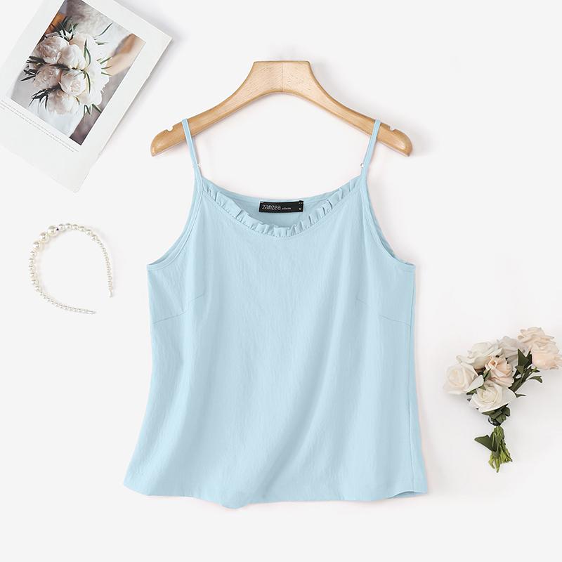 

ZANZEA Женские летние повседневные свободные топы-майки без рукавов на бретелях 4XL синий