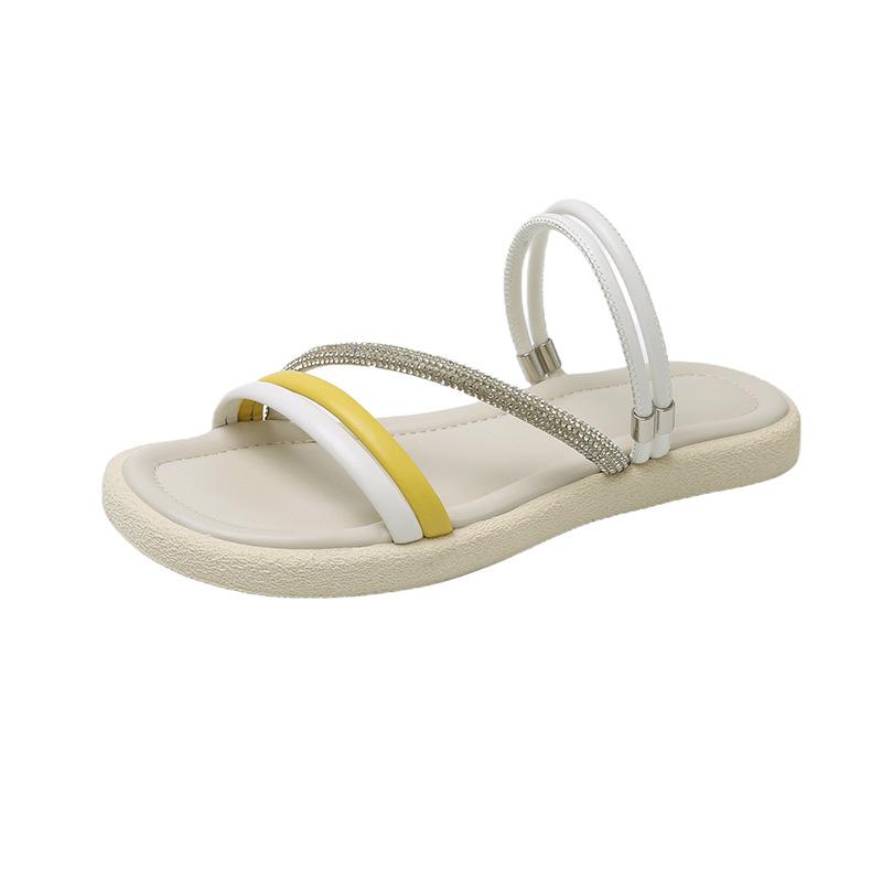 

TEH3802 sandals women s summer outer wear 2025 new fairy wind bright diamond cross belt flat bottom one pedal beach 40