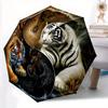 1pc Orange and White Tigers in Balance Automatic Opening and Closing Umbrella - Lightweight 3-Fold Design, Suitable for Fans, Travel, Daily Use,