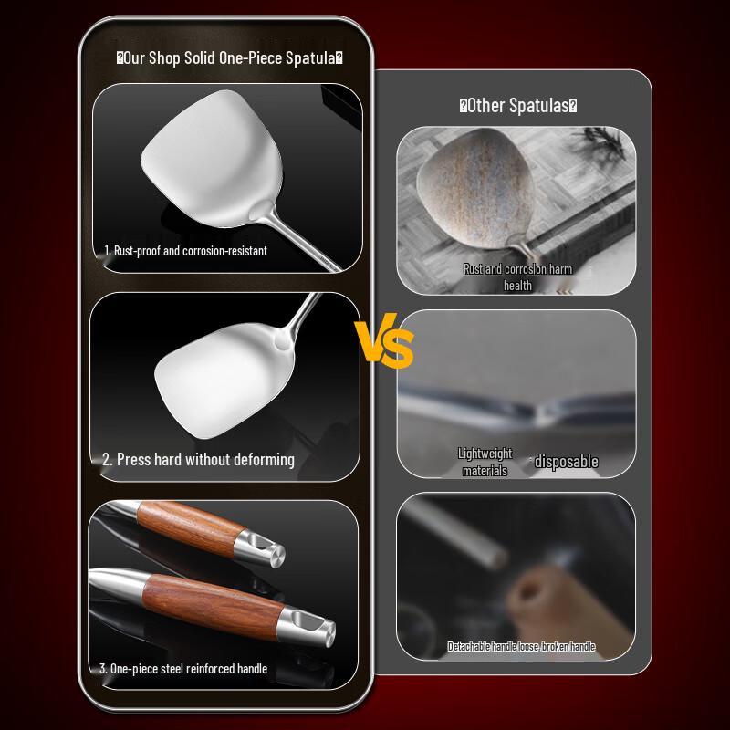 NINTAUS 316 Stainless Steel Stir-fry Spatula with Pear Wood Handle