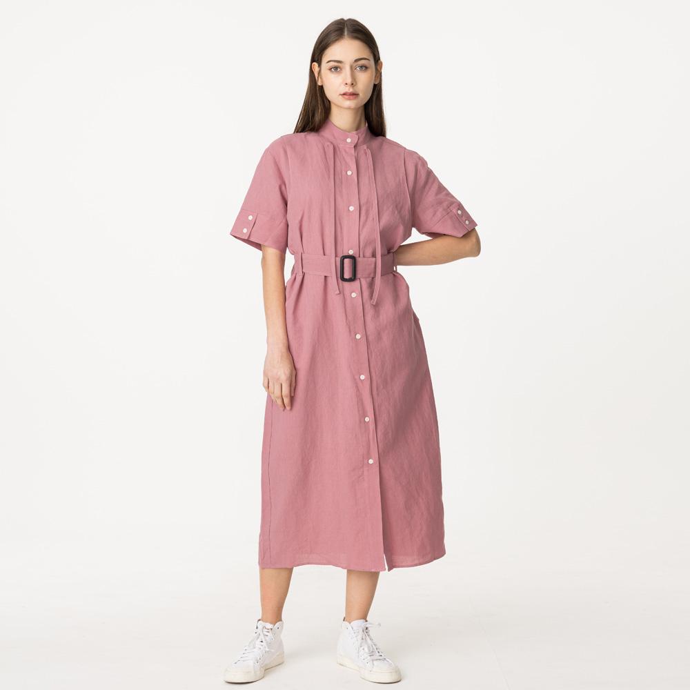 Bunderghost Action Pleats String Long Dress Dark Pink