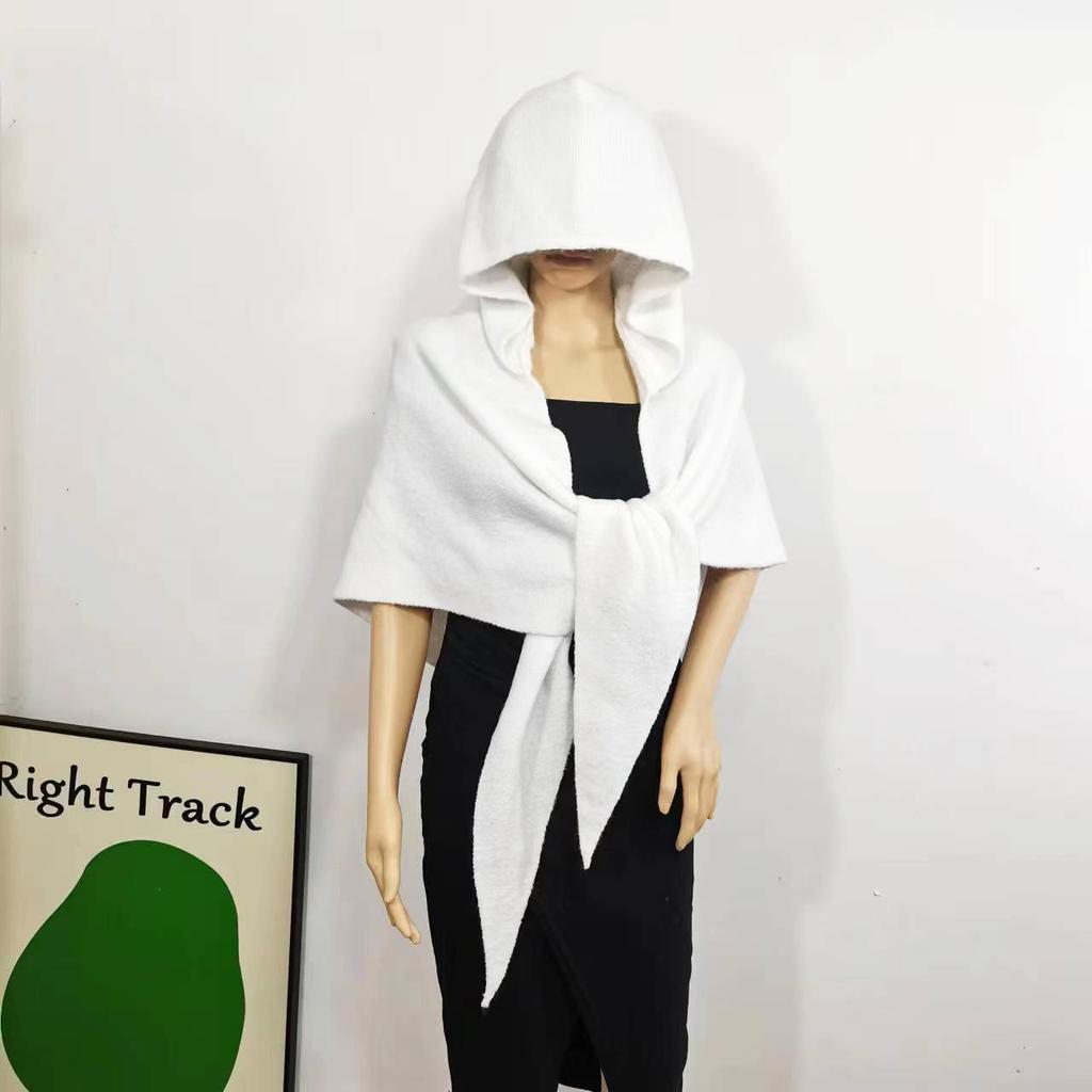 Wool Knitted Large Shawl Scarf Women's Autumn and Winter Warm Triangle Scarf Hooded Integrated Balaclava Hat