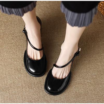 Moda Novos Sapatos Mary Janes Femininos Vintage Bombas de Bico Redondo Salto Alto Vestido Preto Plataforma Rasa Sapatos de Couro