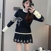 Cartoon Puppy Academic Style Wool Pullover - Women's Autumn/Winter Round Neck Short Sweater