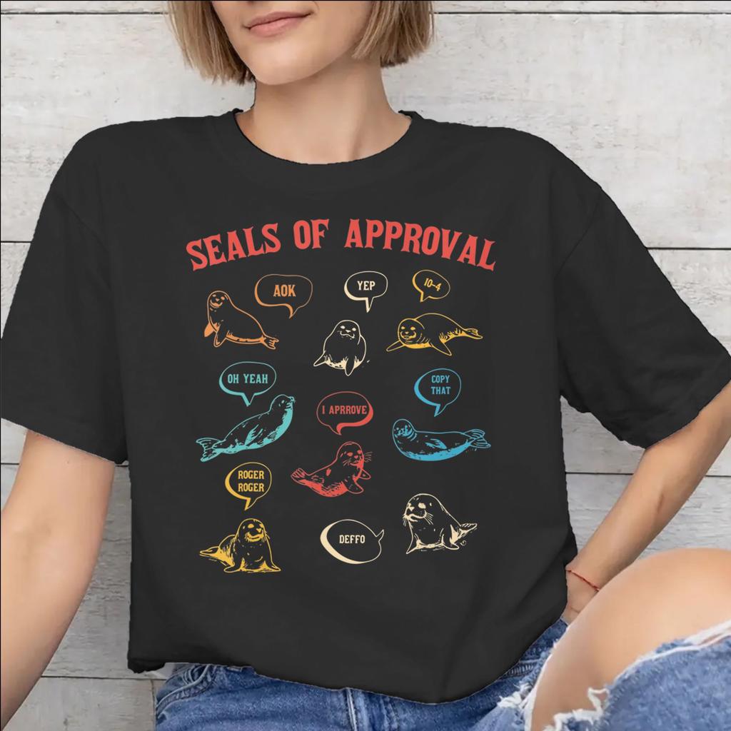 Graphic Printed Seal Of Approval T Shirt For Unisex 100 Cotton Tshirts Short Sleeve Tops