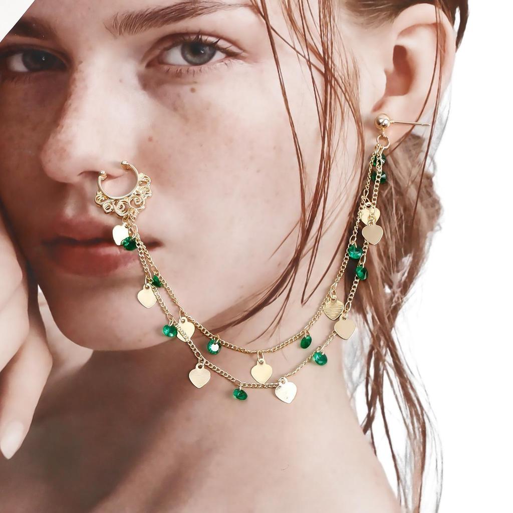 Dámské Kroužky do Nosu Náušnice Kruh Řetízek Dvouúrovňový Třásně Řetízek do Nosu Septum Bez Piercingu Visací Náušnice do Nosu