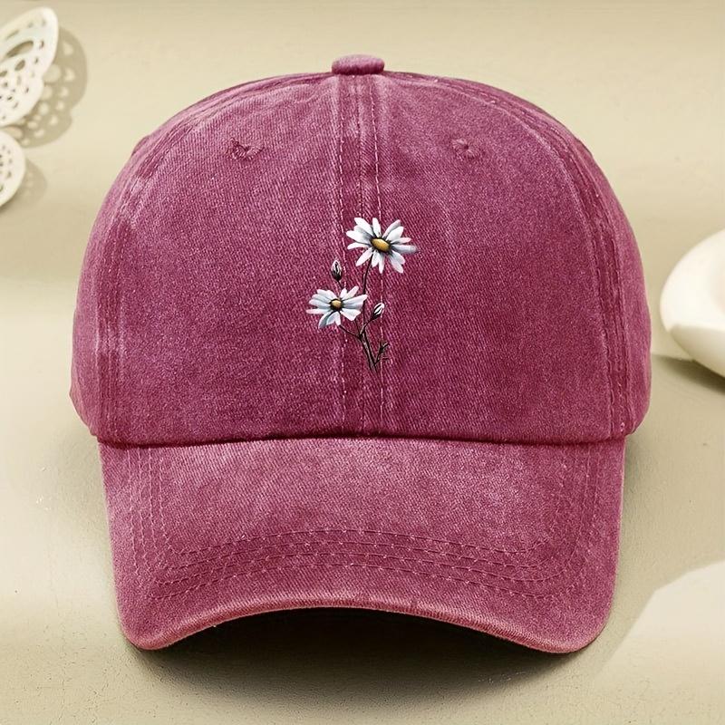 

Twopiece Floral Print Womens Widebrim Cap Distressed Washed Hat Mens Americanstyle Widebrim Vintage Cap One Size