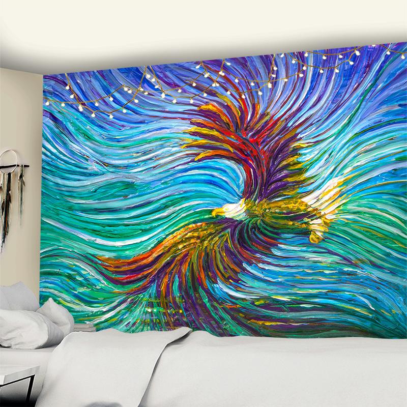 Owl Oil Painting Tapestry Wall Hanging Psychedelic Witchcraft Hippie Tapitz Animal Home Dormitory Living Room Art Decor