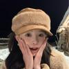 Korean Version Of Fashionable Retro Suede Military Hat Women'S Autumn And Winter Plush Splicing Temperament Fashionable Face Newsboy Hat