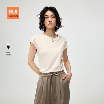 HLA Women's Chinese Frog Button Slim Fit Short Sleeve T-shirt