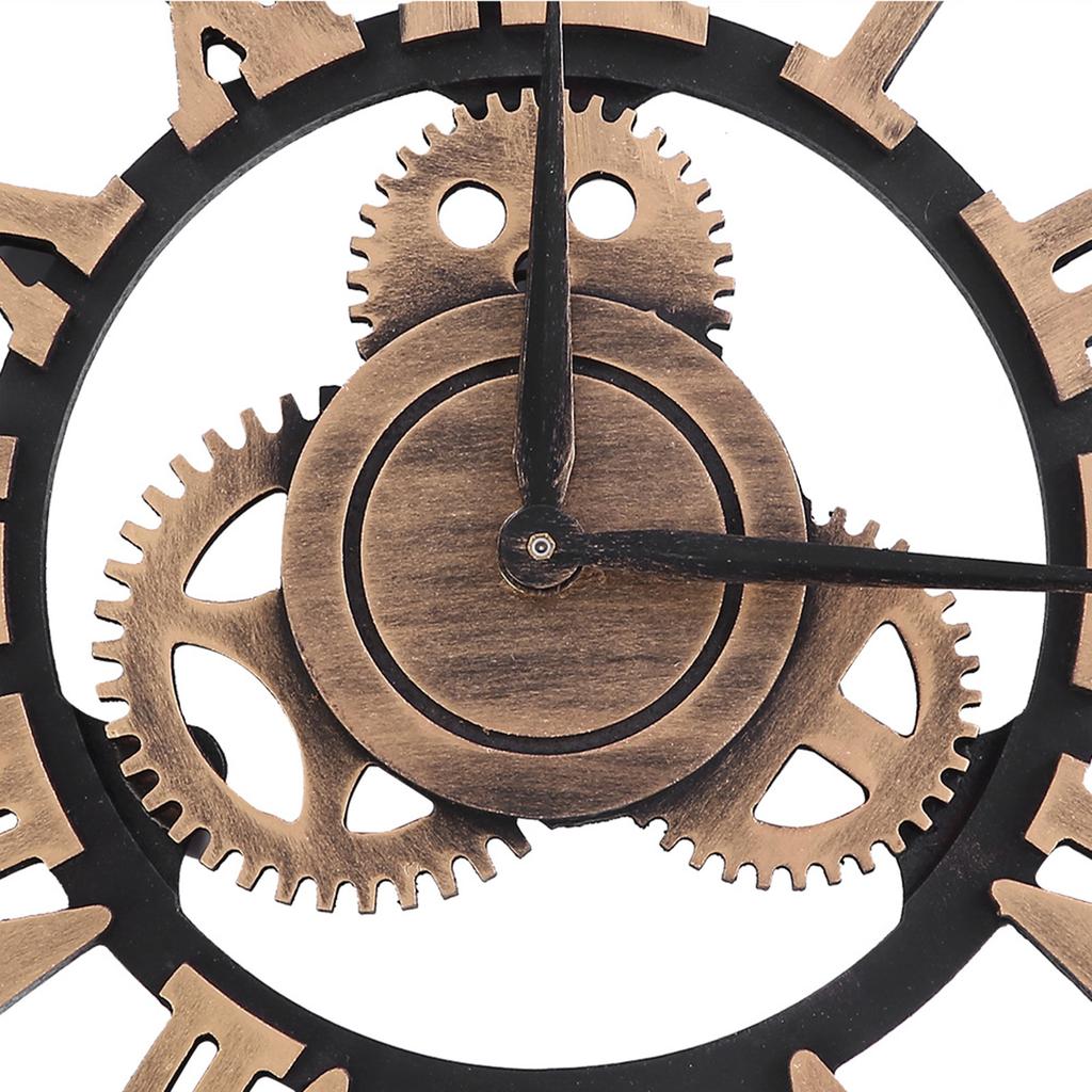 3D Rustic Handmade Wall Clock Gear Wooden Vintage Decor for Living Room/Office/Bar 80cm Gold
