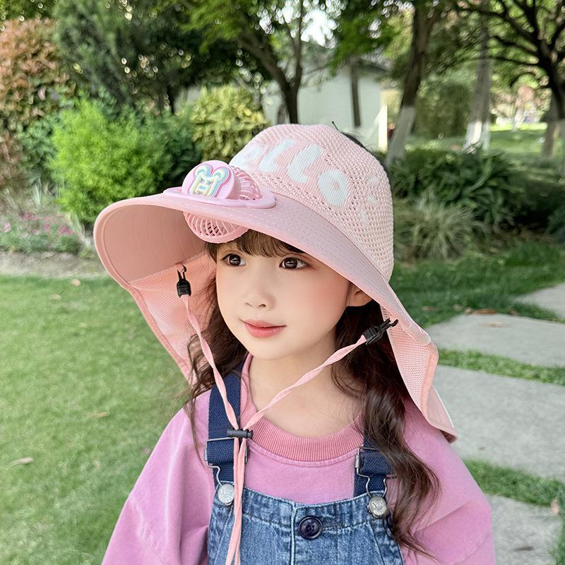 Children's Hat with Fan Shawl Hat Summer Boy Girl Baby Cartoon Sun Protection Hat Outdoor Sun Hat