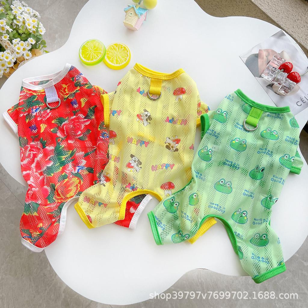 Pet dog clothes spring and summer thin mesh four-legged cat clothes breathable anti-hair loss go out medium and large