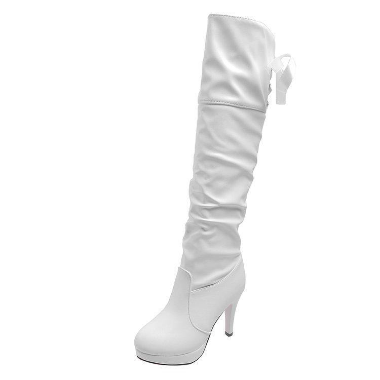 

Thin heel high heel boots autumn European and American new waterproof table bow high tube handsome knight boots 34 белый