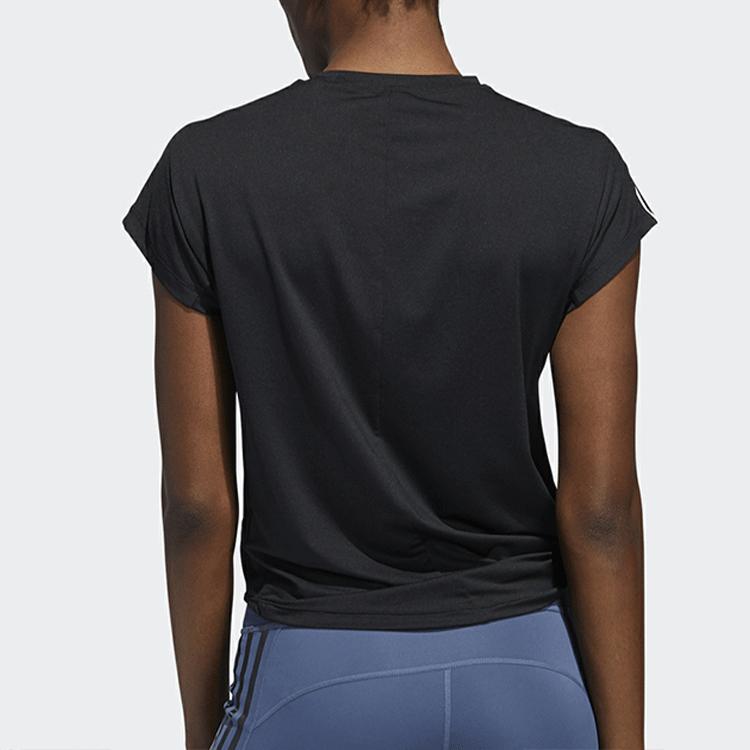 adidas Logo Print Three-Stripe Crew Neck Short Sleeve T-Shirt Women Tops Black EB4505