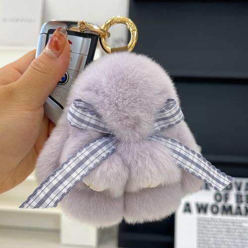 Real Rex Rabbit Hair Bowknot Little Rabbit Car Key Chain Pendant Cute Plush Drop Ear Rabbit Doll Bag Pendant