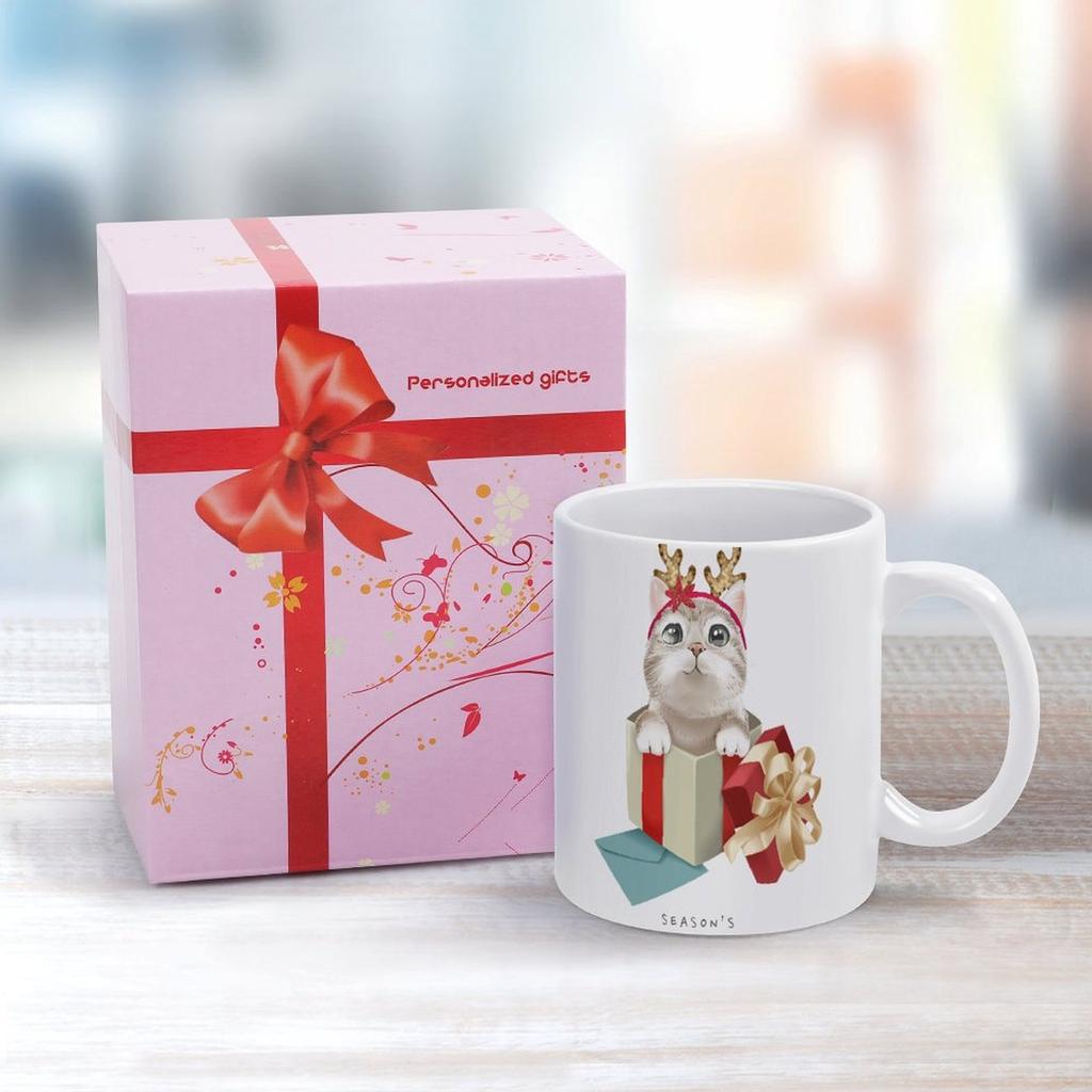 1 Stück 11oz Weiße Keramiktasse mit doppelseitig bedrucktem Design, langlebige Kaffeetasse, ideal für Zuhause, Büro, Geschenkverwendung
