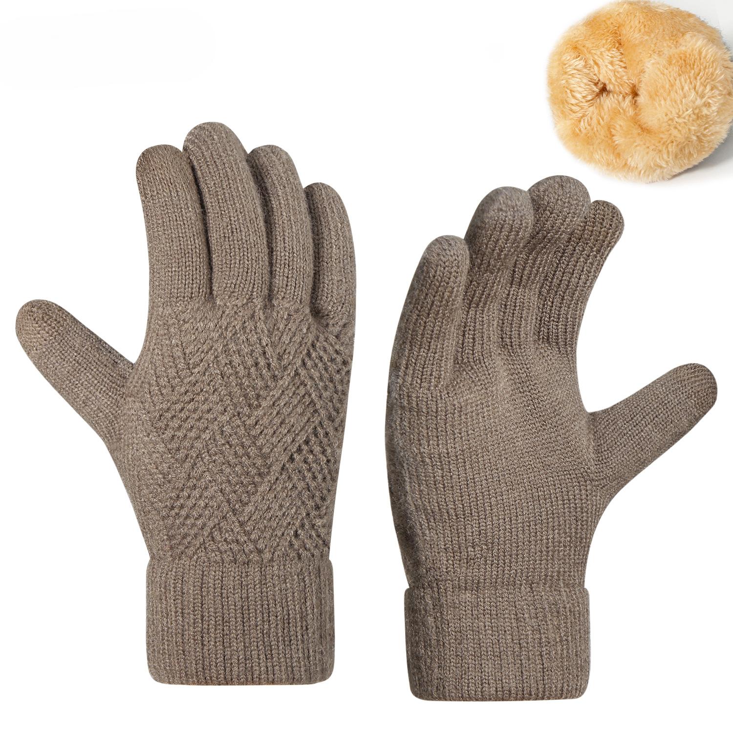 

Двухслойные перчатки с сенсорным экраном для мужчин, с бархатной теплотой и толстой защитой от холода осенью и зимой, вязаные перчатки для улицы