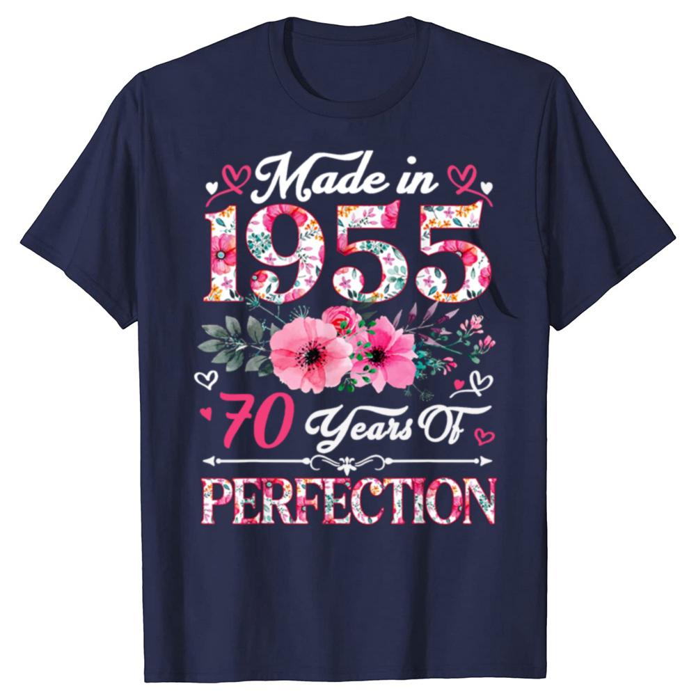 Funny 70 Year Old Made In 1955 Floral 70th Birthday T-shirts Men Fashion Casual Tshirt 100% Cotton Loose Oversized T Shirt