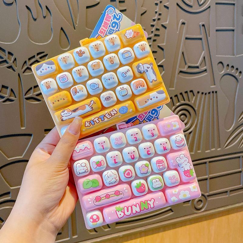 Cute Simulation Keyboard Stress Relief Toy 26 Grids Keychain Fidget Toy Lightweight for Desktop Decor Office Workers Anxiety Relief