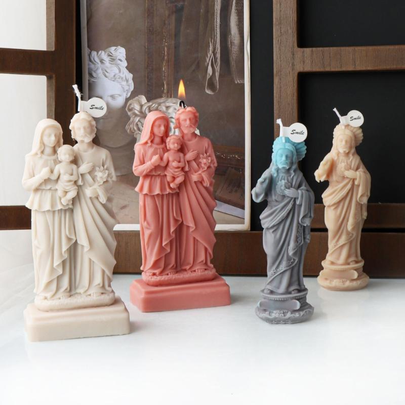 El Yapımı Sabun Alçı Reçine Aromaterapi Mum Silikon Kalıp Masaüstü Dekorasyonları için 3D Jesuses Silikon Mum Kalıbı