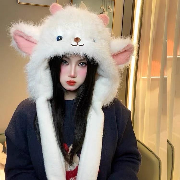 Women's Winter Plush Hat with Scarf & Ear Protection: Cold-Proof, Warm, and Thickened.