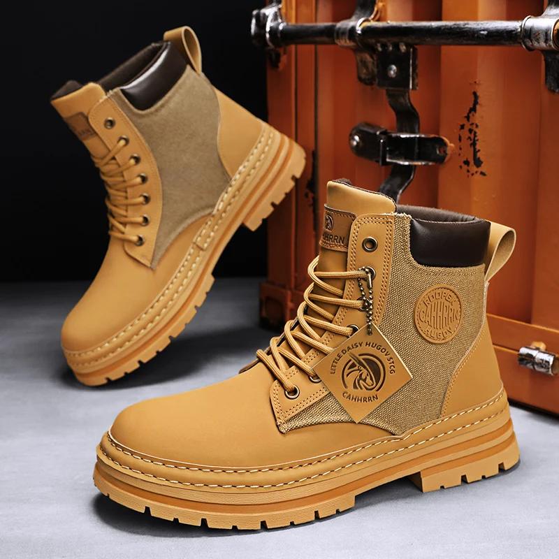 Mode CYYTL Herren Stiefel Winter Freizeitschuhe Outdoor Rutschfest Designer Luxus Plateau Cowboy Chelsea Arbeitssicherheit Leder Knöchel Sneaker