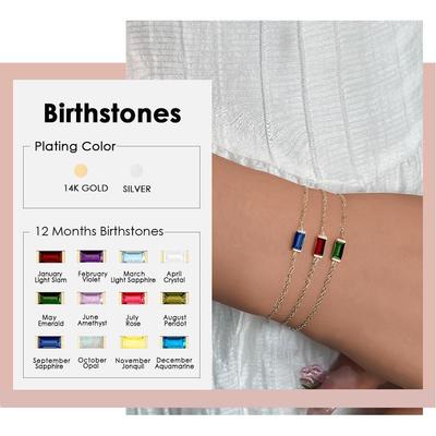 Elegant Women's Birthstone Bracelet: European & American Style, Personalized Fashion, Colored Diamond Square, Simple Hand Jewelry