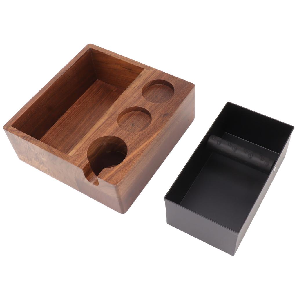 Coffee Knock Box Tamping Station Walnut Wood 3 Hole Storage Coffee Tamper Holder for Home Bar for