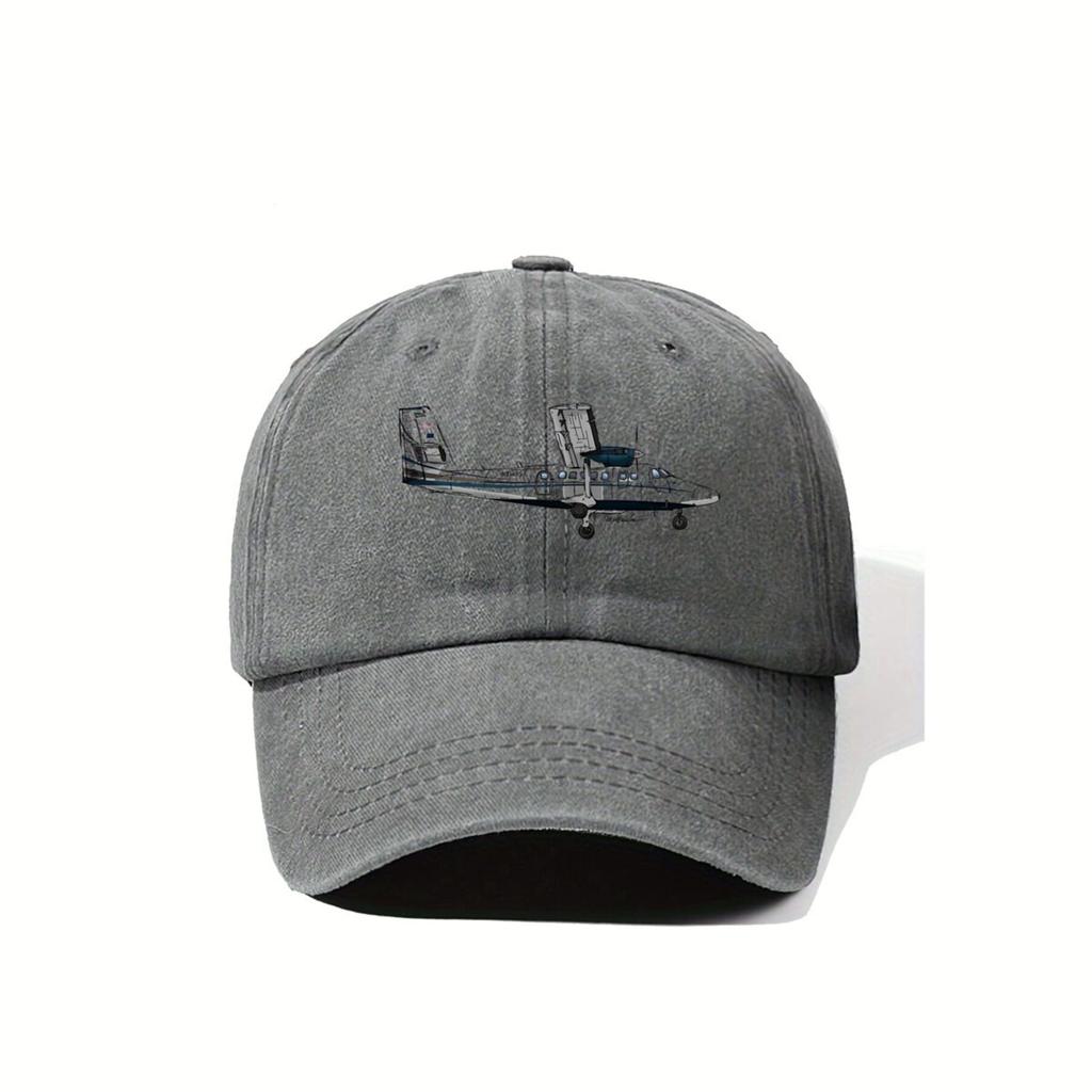 HandDrawn Commuter Plane Illustrated Graphic Adjustable Buckle Cap Lightweight Woven Outdoor Fishing Camping Hat for Unisex and W