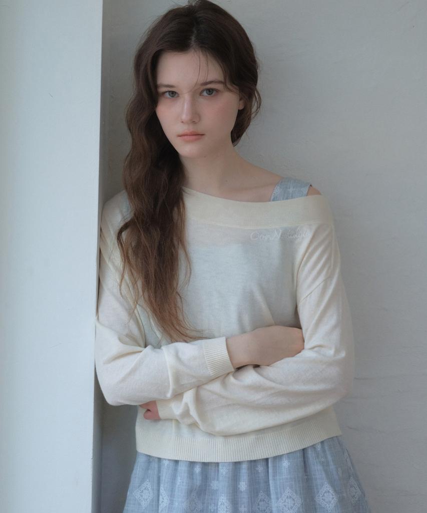 Aueonoseuteljia Lettering Boatneck Knit_Cream(Oc26Kn17)
