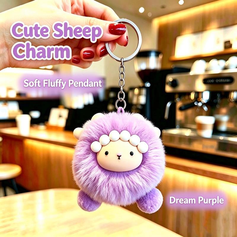 Cute Fluffy Sheep Plush Keychain Soft Fuzzy Material Perfect For Backpack Decoration Birthday Gifts For Kids And Adults