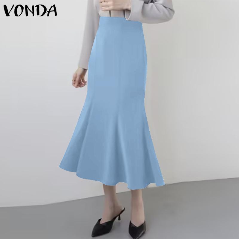 

VONDA Элегантные женские тонкие длинные юбки-русалка с высокой талией 4XL хаки