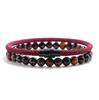 New 2Pcs Men Bracelet Set Lucky Red Thread Braslet 6mm Natural Onyx Tiger Eyes Stone Strand Braclet Pulseria Homme Beach Jewelry