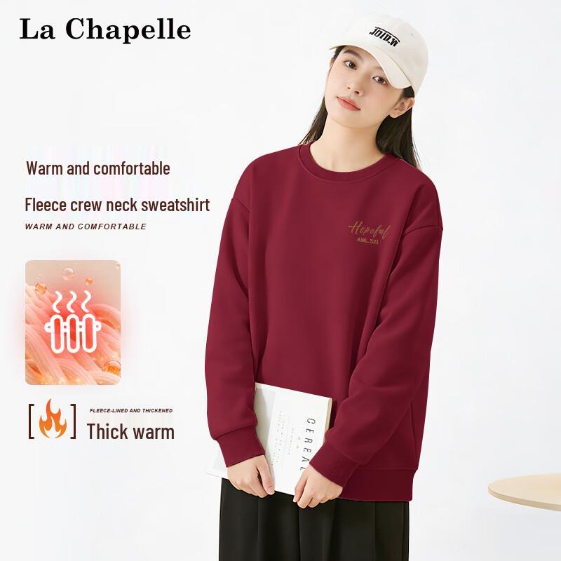 La Chapelle Women s Letter Print Fleece-Lined Round Neck Sweatshirt L