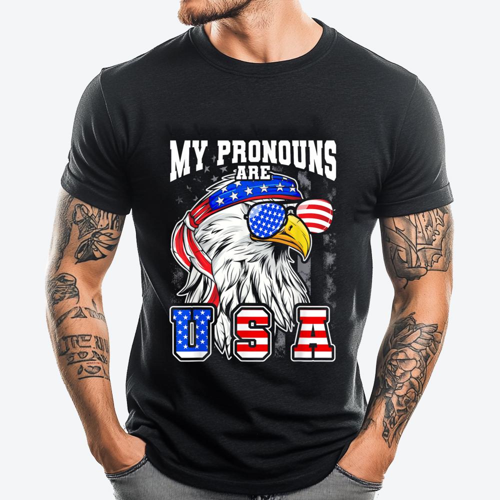 My Pronouns Are USA Eagle American Funny 4th of July Clothing Oversized T Shirt Men Mardi Gras S разноцветный