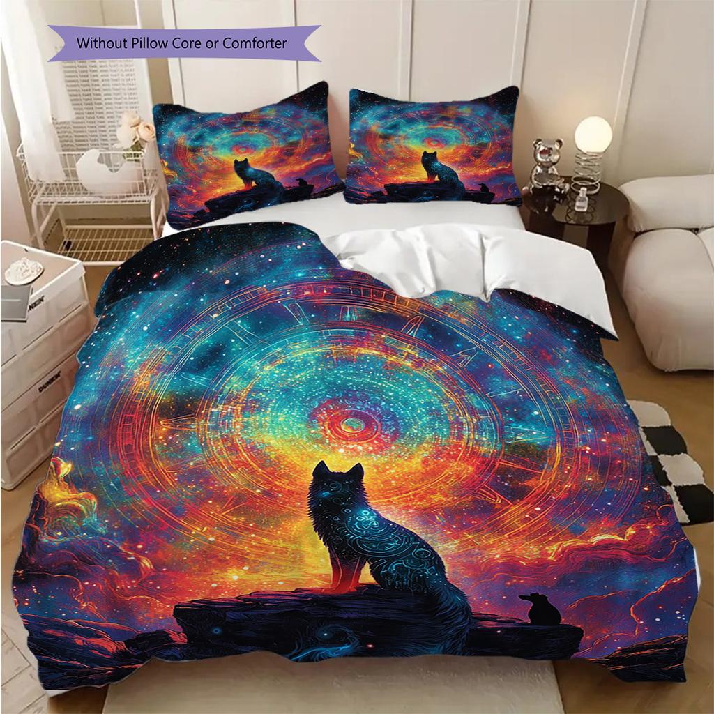 Wolf Pattern Bedding Quilt Set Quilt Cover Pillowcase Home Decoration Birthday Gift (1 * Duvet Cover + 2 * Pillowcase, Without Core)