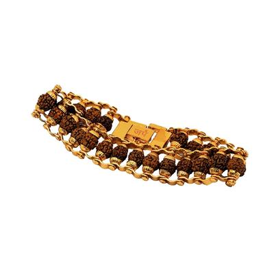 Für Männer Echte zertifizierte 5 Mukhi Rudraksha Perlen eingebettet in original vergoldetes Metall Modernes Armband zur Meditation Verfügbar in verschiedenen