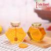 Hexagonal Glass Honey Jar with Wood, Iron, or UV Lid