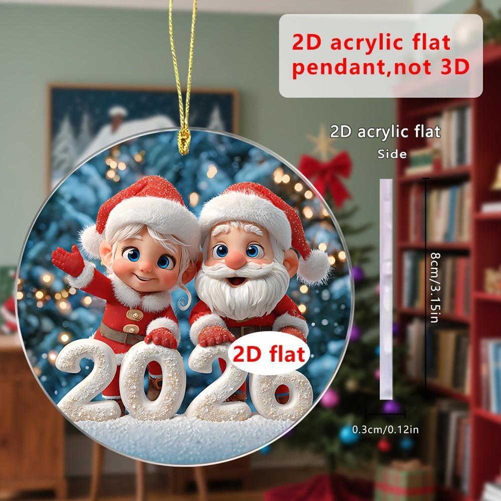 Claus Santa Cute Snowman Elk Pattern Acrylic Round Pendant For Christmas Decor