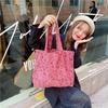 Velvet Pink Elegant Corduroy Tote Bag For Women Stylish Vintage Shoulder Bag Ideal For Everyday Use